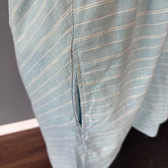 Freedom Trail By Kyodan Linen Blend Dress Sz M Faux Wrap Sleeveless Blue Stripe - Picture 3 of 6